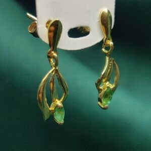 Boucles Feuilles Pierre Verte - Or 18k