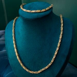 Parure maille royale carrée (collier + bracelet) - Or 18k, 13.9g